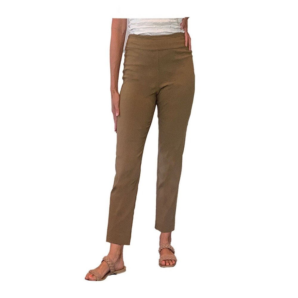 Krazy Larry Camel Pull-On Ankle Pants Sz 14 Slim Fit Made‎ in USA Stretch P507
